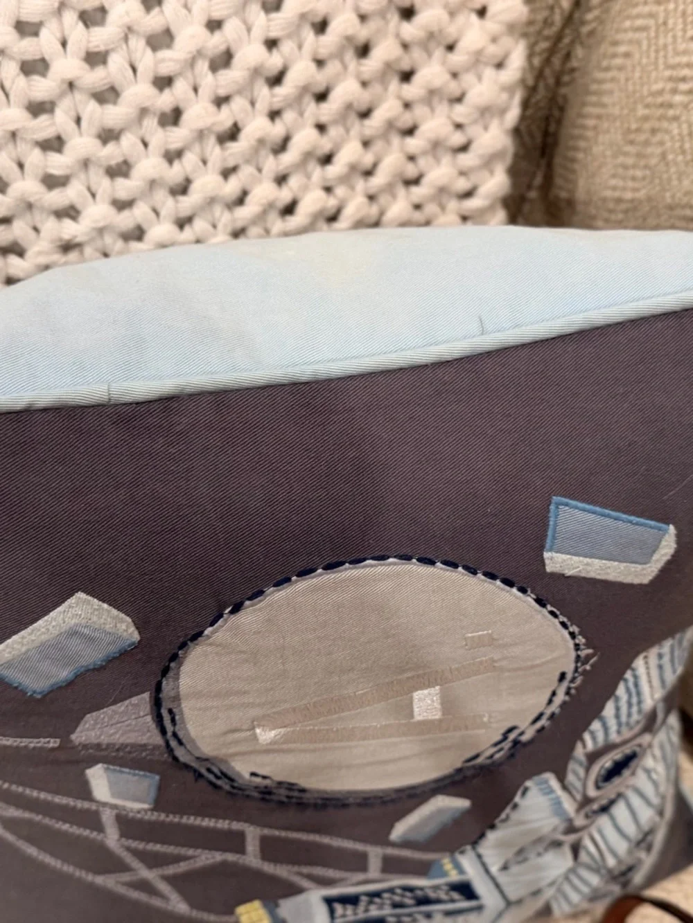 Pottery Barn Kids Construction Pillow 🔹Monogram A🔹Gray Blue Excavator